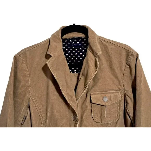 Y2K Lands End Corduroy Blazer Womens Size 12 Tan Jacket - Picture 5 of 13